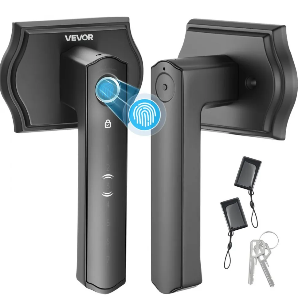 VEVOR Fingerprint Door Lock Set, Electronic Biometric Knob Keyless Entry Door Lock with Handle, Auto Locking, One-Time Code, Anti-Peeking Password, Easy Installation, for Home, Apartment, Matte Black