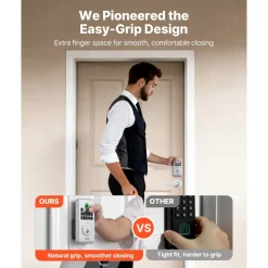 VEVOR Fingerprint Door Lock Set, Electronic Biometric Deadbolt Keyless Entry Door Lock with Handle, Pioneering Easy-Grip Design, Auto Locking, One-Time Code, Anti-Peeking Password, for Home, Silver