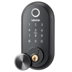 VEVOR Fingerprint Door Lock Set, Electronic Biometric Deadbolt Keyless Entry Door Lock with Handle, Touchscreen, Auto Locking, One-Time Code, Anti-Peeking Password, IC Cards, for Home, Matte Black