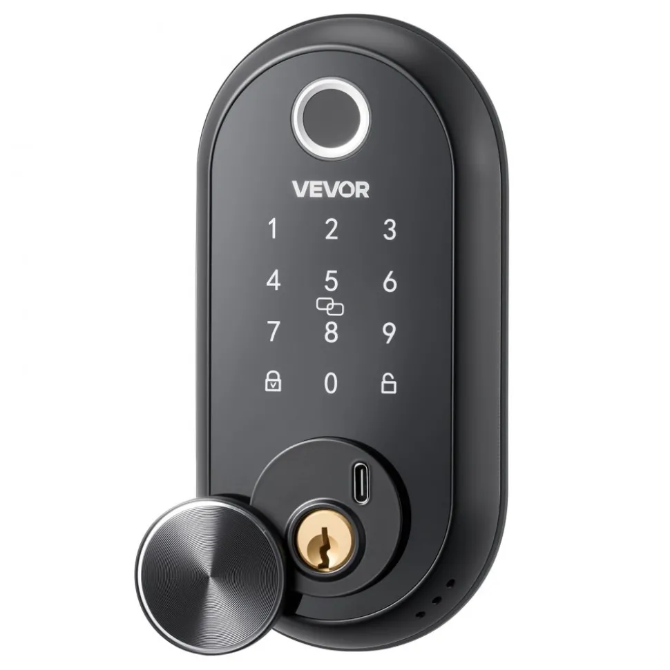 VEVOR Fingerprint Door Lock Set, Electronic Biometric Deadbolt Keyless Entry Door Lock with Handle, Touchscreen, Auto Locking, One-Time Code, Anti-Peeking Password, IC Cards, for Home, Matte Black