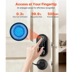 VEVOR Fingerprint Door Lock Set, Electronic Biometric Deadbolt Keyless Entry Door Lock with Handle, Touchscreen, Auto Locking, One-Time Code, Anti-Peeking Password, IC Cards, for Home, Matte Black