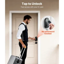VEVOR Fingerprint Door Lock Set, Electronic Biometric Deadbolt Keyless Entry Door Lock with Handle, Touchscreen, Auto Locking, One-Time Code, Anti-Peeking Password, IC Cards, for Home, Matte Black