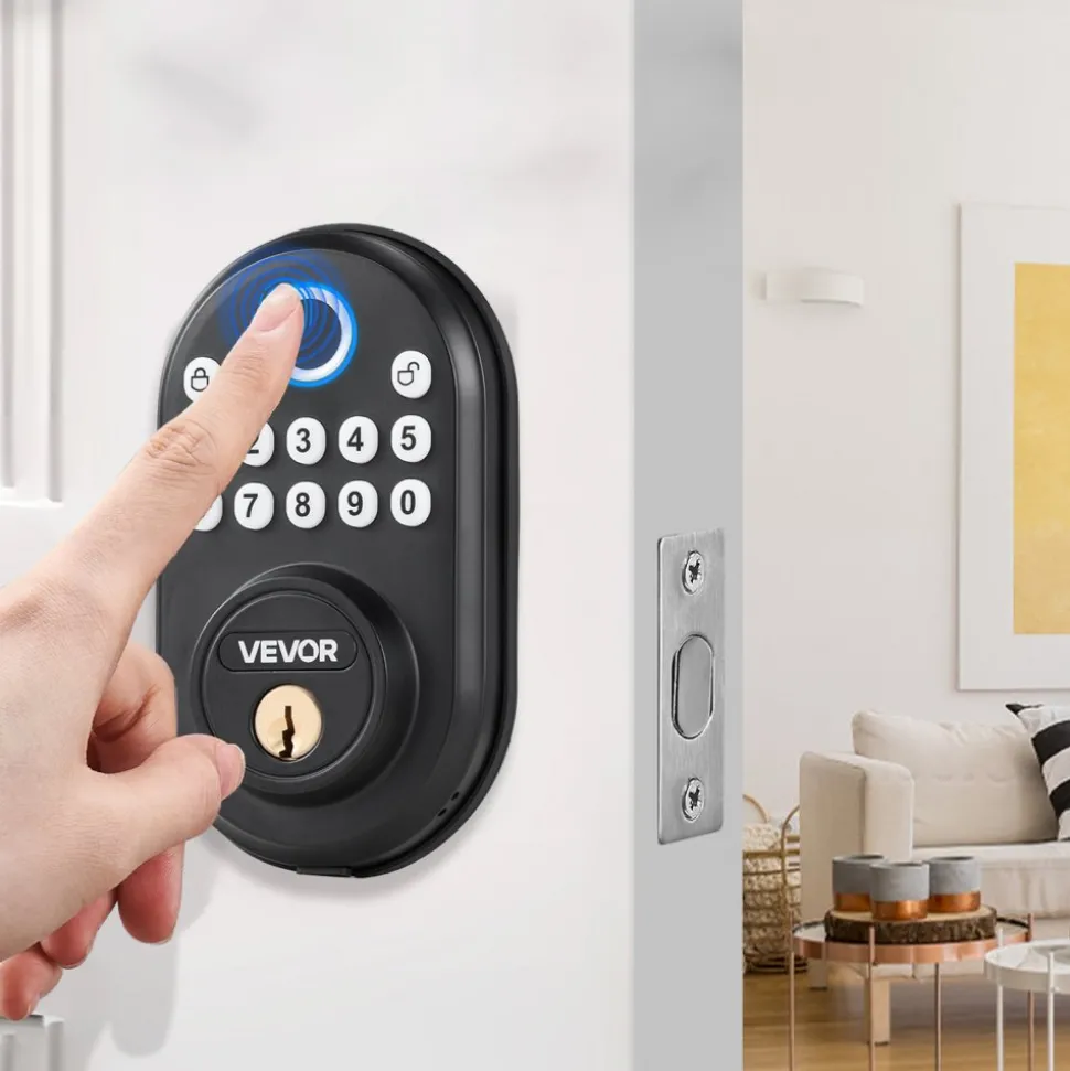 VEVOR Fingerprint Door Lock, with Fingerprint/Keypad Code/Key, One-Time and Anti-Peeking Password, Silent Mode, Constant Unlock Mode, Aluminum Alloy Panel, Electronic Keypad Deadbolt for Entry Doors