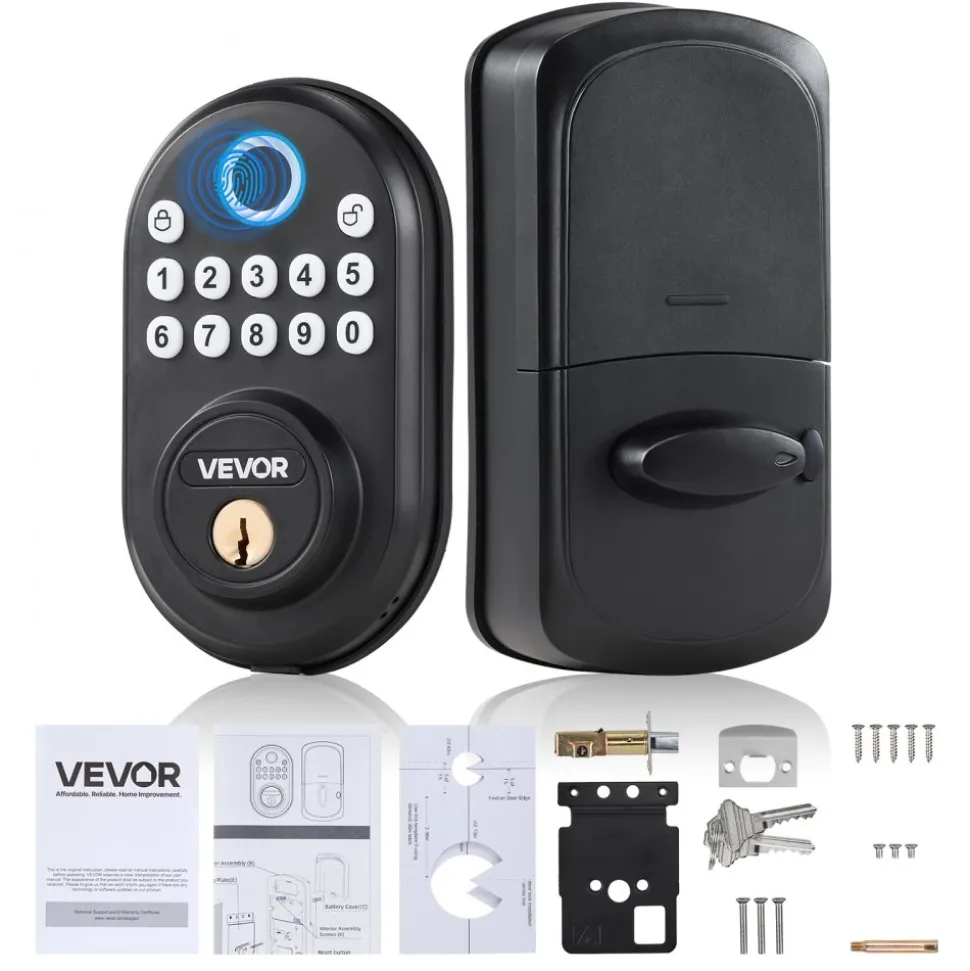 VEVOR Fingerprint Door Lock, with Fingerprint/Keypad Code/Key, One-Time and Anti-Peeking Password, Silent Mode, Constant Unlock Mode, Aluminum Alloy Panel, Electronic Keypad Deadbolt for Entry Doors
