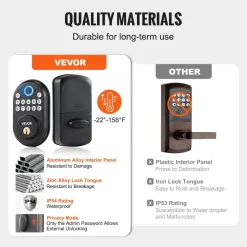 VEVOR Fingerprint Door Lock, with Fingerprint/Keypad Code/Key, One-Time and Anti-Peeking Password, Silent Mode, Constant Unlock Mode, Aluminum Alloy Panel, Electronic Keypad Deadbolt for Entry Doors