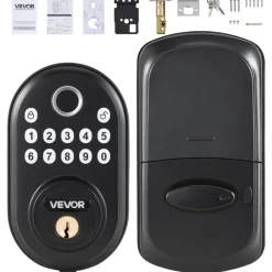 VEVOR Fingerprint Door Lock, with Fingerprint/Keypad Code/Key, One-Time and Anti-Peeking Password, Silent Mode, Constant Unlock Mode, Aluminum Alloy Panel, Electronic Keypad Deadbolt for Entry Doors