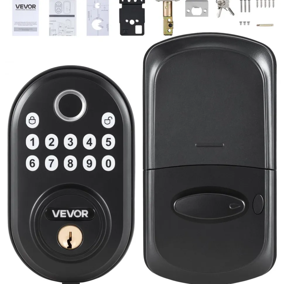 VEVOR Fingerprint Door Lock, with Fingerprint/Keypad Code/Key, One-Time and Anti-Peeking Password, Silent Mode, Constant Unlock Mode, Aluminum Alloy Panel, Electronic Keypad Deadbolt for Entry Doors
