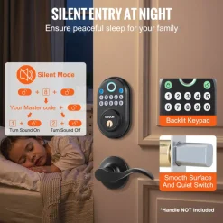 VEVOR Fingerprint Door Lock, with Fingerprint/Keypad Code/Key, One-Time and Anti-Peeking Password, Silent Mode, Constant Unlock Mode, Aluminum Alloy Panel, Electronic Keypad Deadbolt for Entry Doors