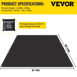 VEVOR Fire Blankets, 2 Pack Welding Blankets, 6' x 10' Fire Suppression Blanket, 1022 °F Flame Retardant Blanket, Black Fire Emergency Blankets, Fiberglass Fire Retardant Blanket with 8 Brass Gromme
