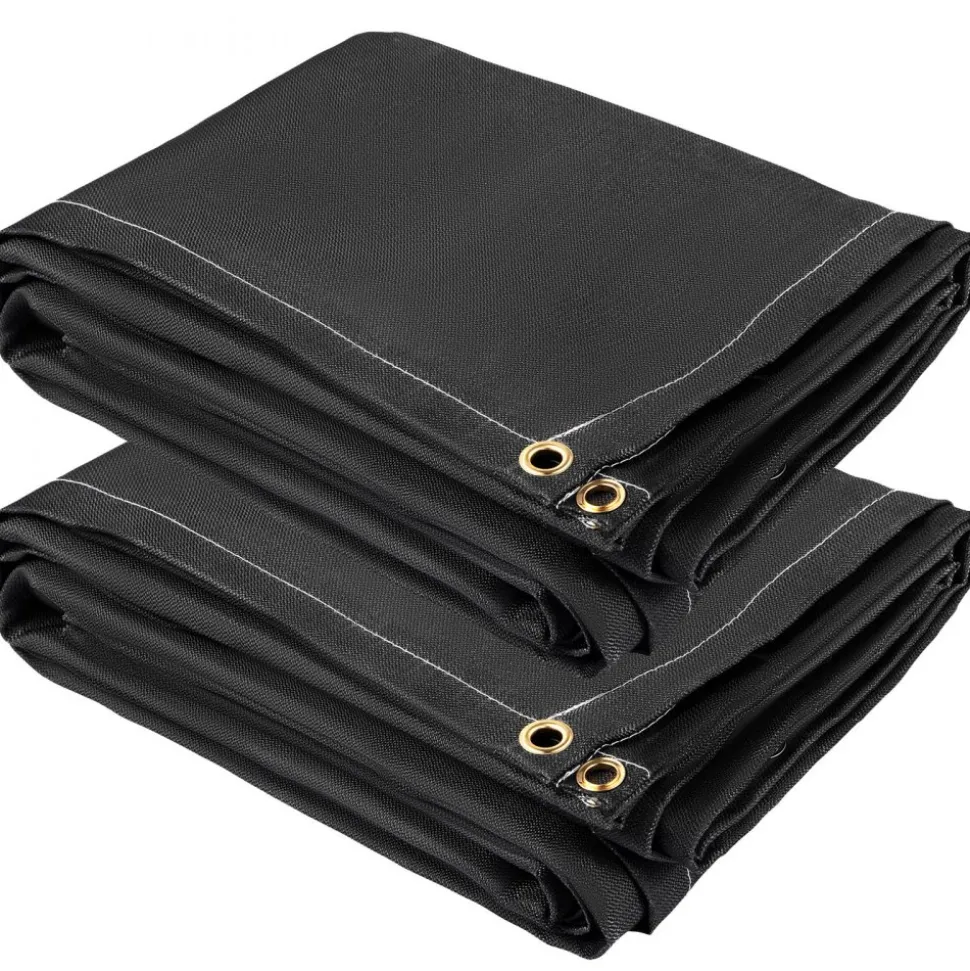VEVOR Fire Blankets, 2 Pack Welding Blankets, 8' x 10' Fire Suppression Blanket, 1022°F Flame Retardant Blanket, Black Fire Emergency Blankets, Fiberglass Fire Retardant Blanket with 12 Brass Gromme