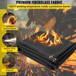 VEVOR Fire Blankets, 2 Pack Welding Blankets, 8' x 10' Fire Suppression Blanket, 1022°F Flame Retardant Blanket, Black Fire Emergency Blankets, Fiberglass Fire Retardant Blanket with 12 Brass Gromme