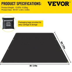 VEVOR Fire Blankets, 2 Pack Welding Blankets, 8' x 10' Fire Suppression Blanket, 1022°F Flame Retardant Blanket, Black Fire Emergency Blankets, Fiberglass Fire Retardant Blanket with 12 Brass Gromme