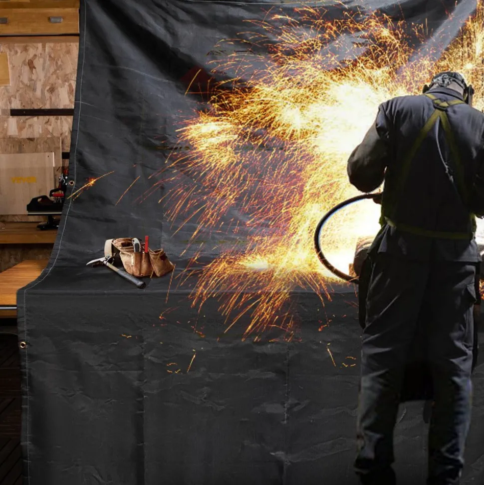 VEVOR Fire Blankets, 2 Pack Welding Blankets, 8' x 10' Fire Suppression Blanket, 1022°F Flame Retardant Blanket, Black Fire Emergency Blankets, Fiberglass Fire Retardant Blanket with 12 Brass Gromme