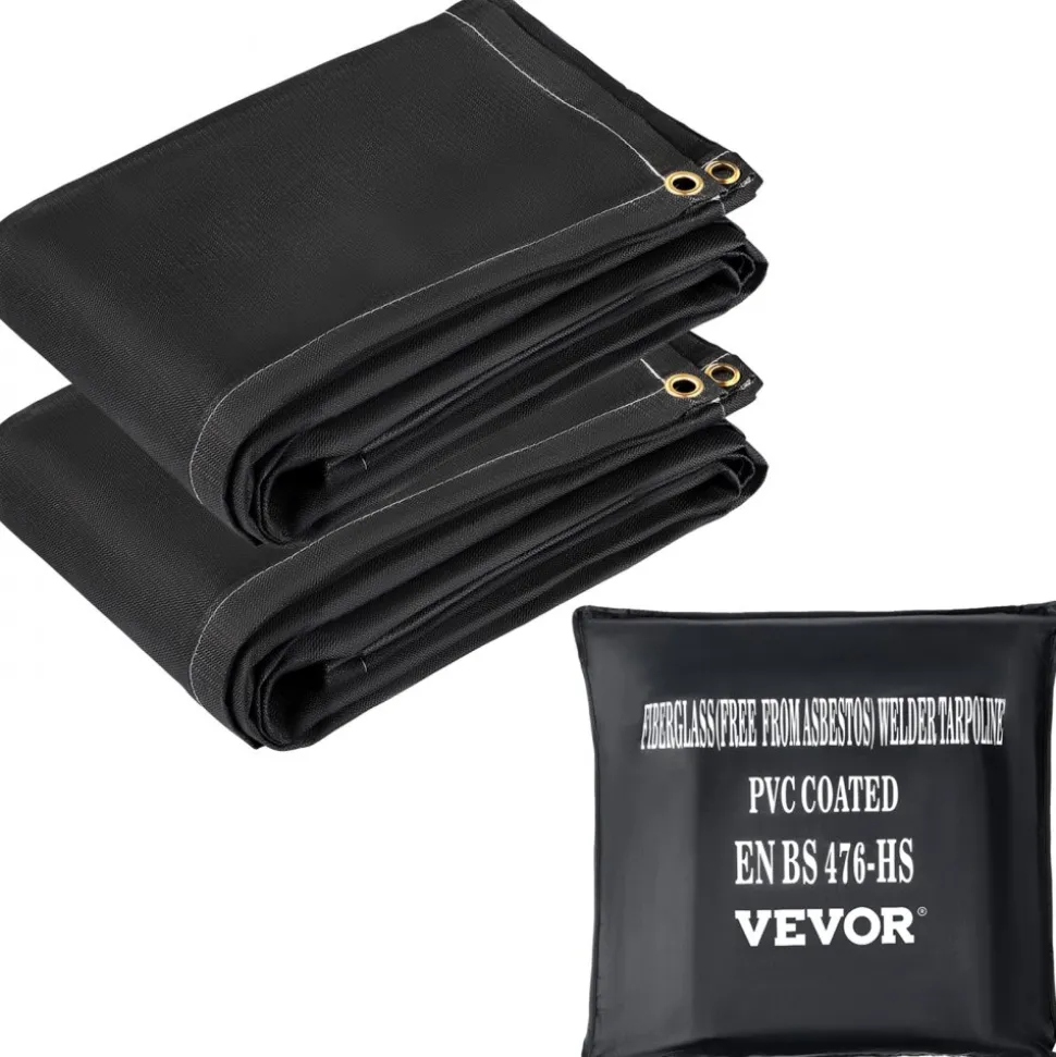 VEVOR Fire Blankets, 2 Pack Welding Blankets, 8' x 10' Fire Suppression Blanket, 1022°F Flame Retardant Blanket, Black Fire Emergency Blankets, Fiberglass Fire Retardant Blanket with 12 Brass Gromme