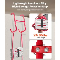 VEVOR Fire Escape Ladder, 5-6 Story 50FT Retractable Emergency Fire Ladder, Lightweight Aluminum Alloy Safety Escape Ladders with Sturdy Polyester Strap, Anti-Slip & Wide Rungs, 1000LBS Max Loading