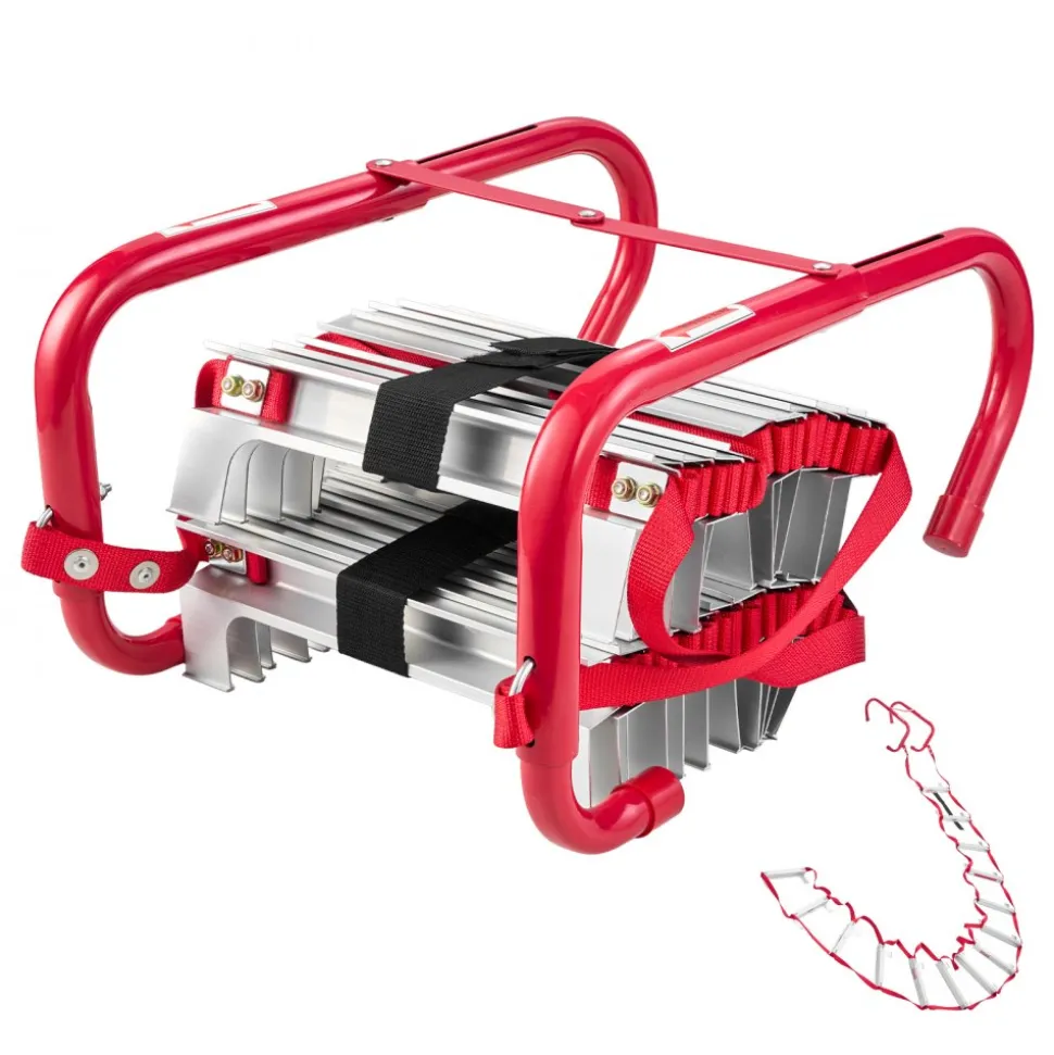 VEVOR Fire Escape Ladder, 2-Story 13FT Retractable Emergency Fire Ladder, Lightweight Aluminum Alloy Safety Escape Ladders with Sturdy Polyester Strap, Anti-Slip Rung & Wide Steps, 1000LBS Max Loading