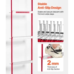 VEVOR Fire Escape Ladder, 3-Story 25FT Retractable Emergency Fire Ladder, Lightweight Aluminum Alloy Safety Escape Ladders with Sturdy Polyester Strap, Anti-Slip Rung & Wide Steps, 1000LBS Max Loading