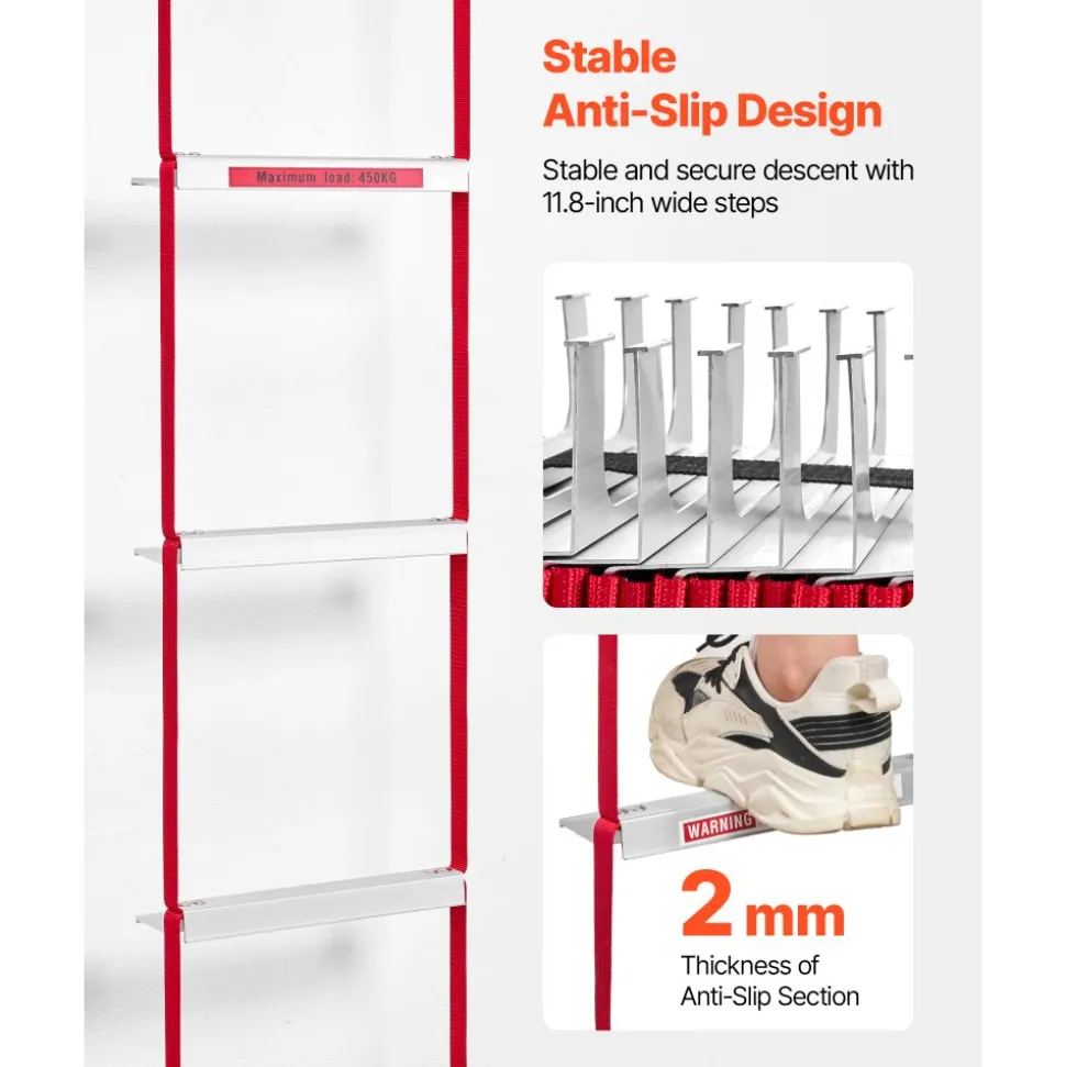 VEVOR Fire Escape Ladder, 3-Story 25FT Retractable Emergency Fire Ladder, Lightweight Aluminum Alloy Safety Escape Ladders with Sturdy Polyester Strap, Anti-Slip Rung & Wide Steps, 1000LBS Max Loading