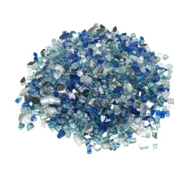 VEVOR Fire Glass, 10 LBS / 4.5 KG Fireplace Rocks, 1/2-Inch / 12.7 mm Reflective Firepit Glass Rock, High Luster & Smokeless Stone Landscaping for Fire Pit Table, Cobalt Blue + Aqua Blue + Clear