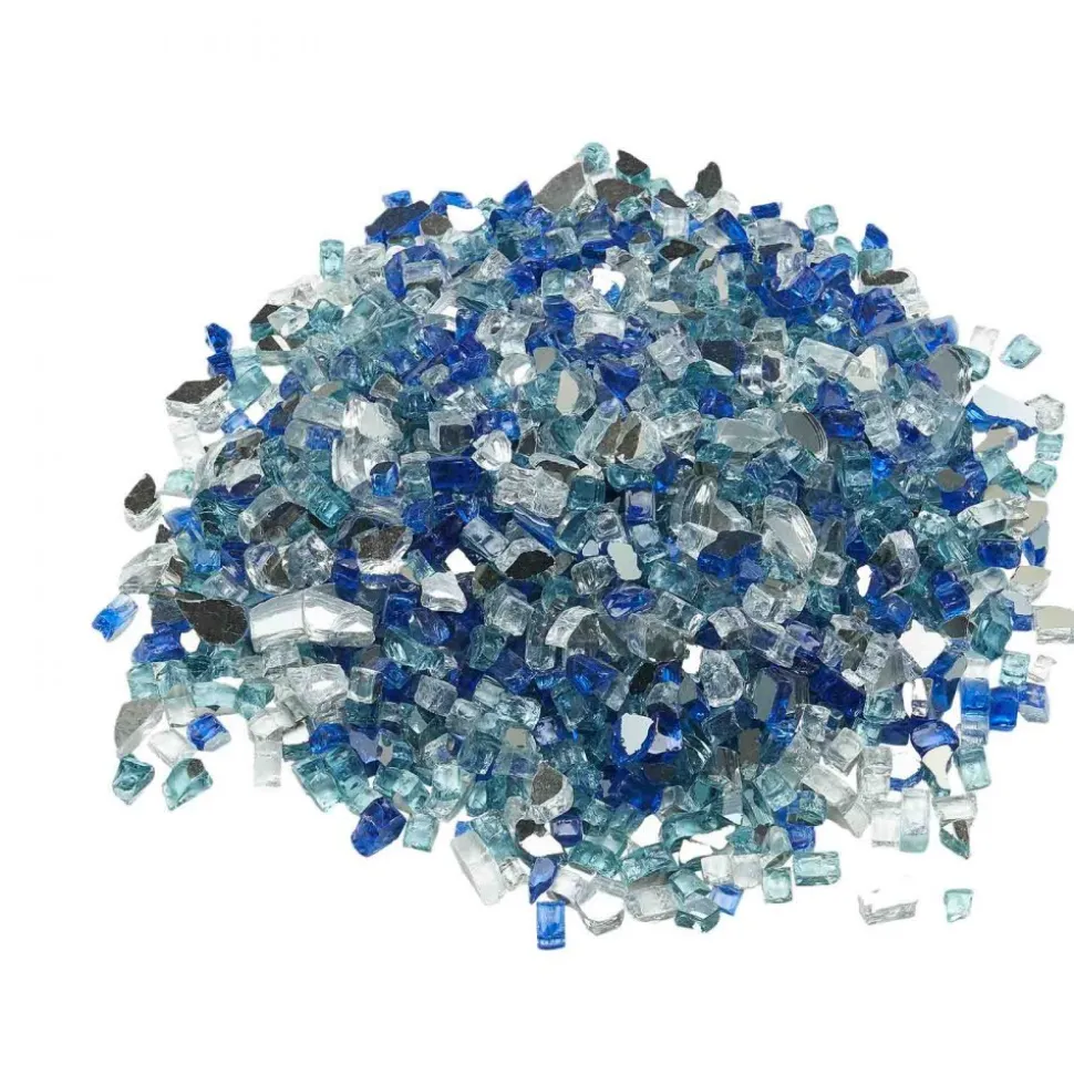 VEVOR Fire Glass, 10 LBS / 4.5 KG Fireplace Rocks, 3/4-Inch / 19.05 mm Reflective Firepit Glass Rock, High Luster Stone Landscaping for Fire Pit Table, Aqua Blue + Caribbean Blue + Aqua Green
