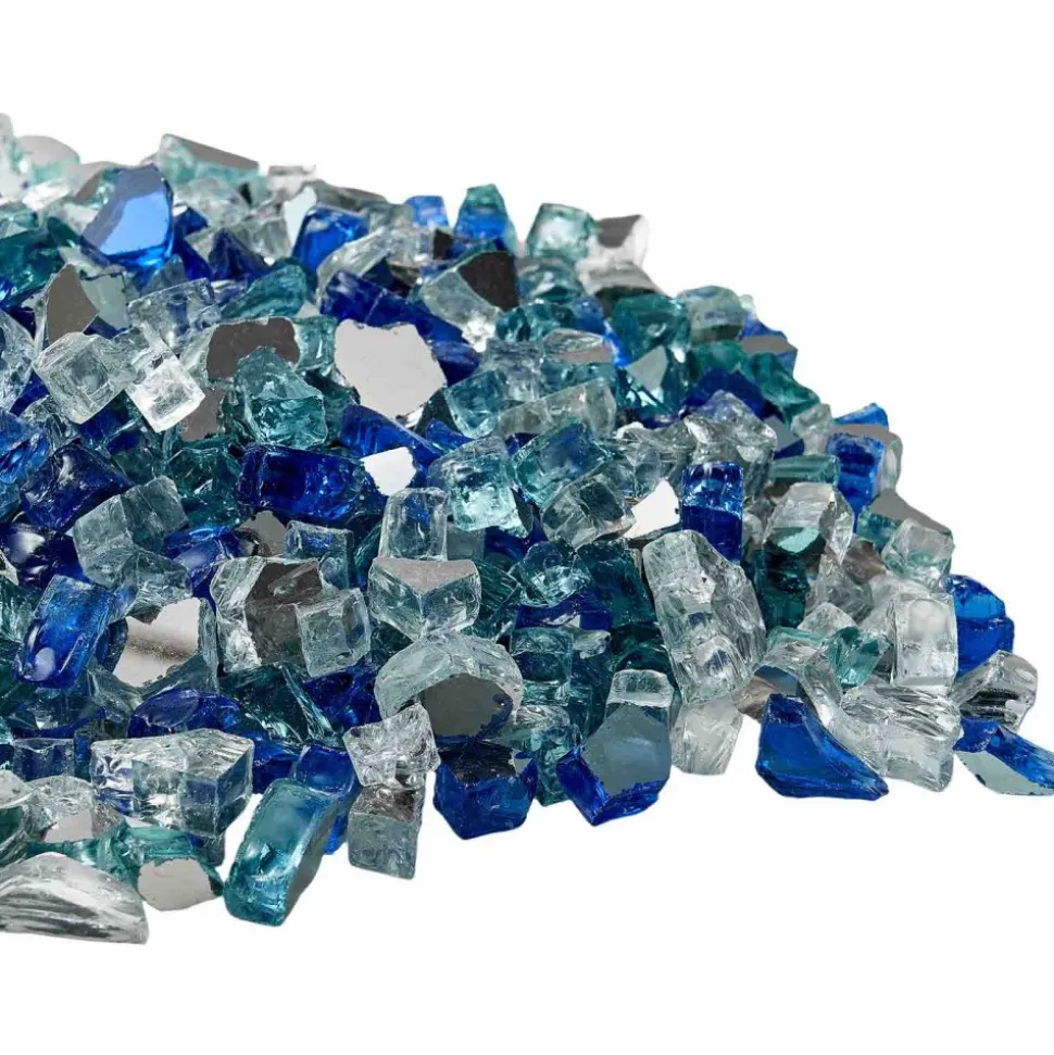 VEVOR Fire Glass, 10 LBS / 4.5 KG Fireplace Rocks, 3/4-Inch / 19.05 mm Reflective Firepit Glass Rock, High Luster Stone Landscaping for Fire Pit Table, Aqua Blue + Caribbean Blue + Aqua Green