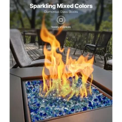 VEVOR Fire Glass, 10 LBS / 4.5 KG Fireplace Rocks, 3/4-Inch / 19.05 mm Reflective Firepit Glass Rock, High Luster Stone Landscaping for Fire Pit Table, Aqua Blue + Caribbean Blue + Aqua Green