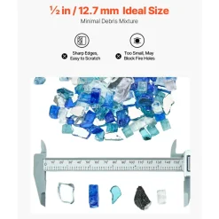 VEVOR Fire Glass, 10 LBS / 4.5 KG Fireplace Rocks, 3/4-Inch / 19.05 mm Reflective Firepit Glass Rock, High Luster Stone Landscaping for Fire Pit Table, Aqua Blue + Caribbean Blue + Aqua Green