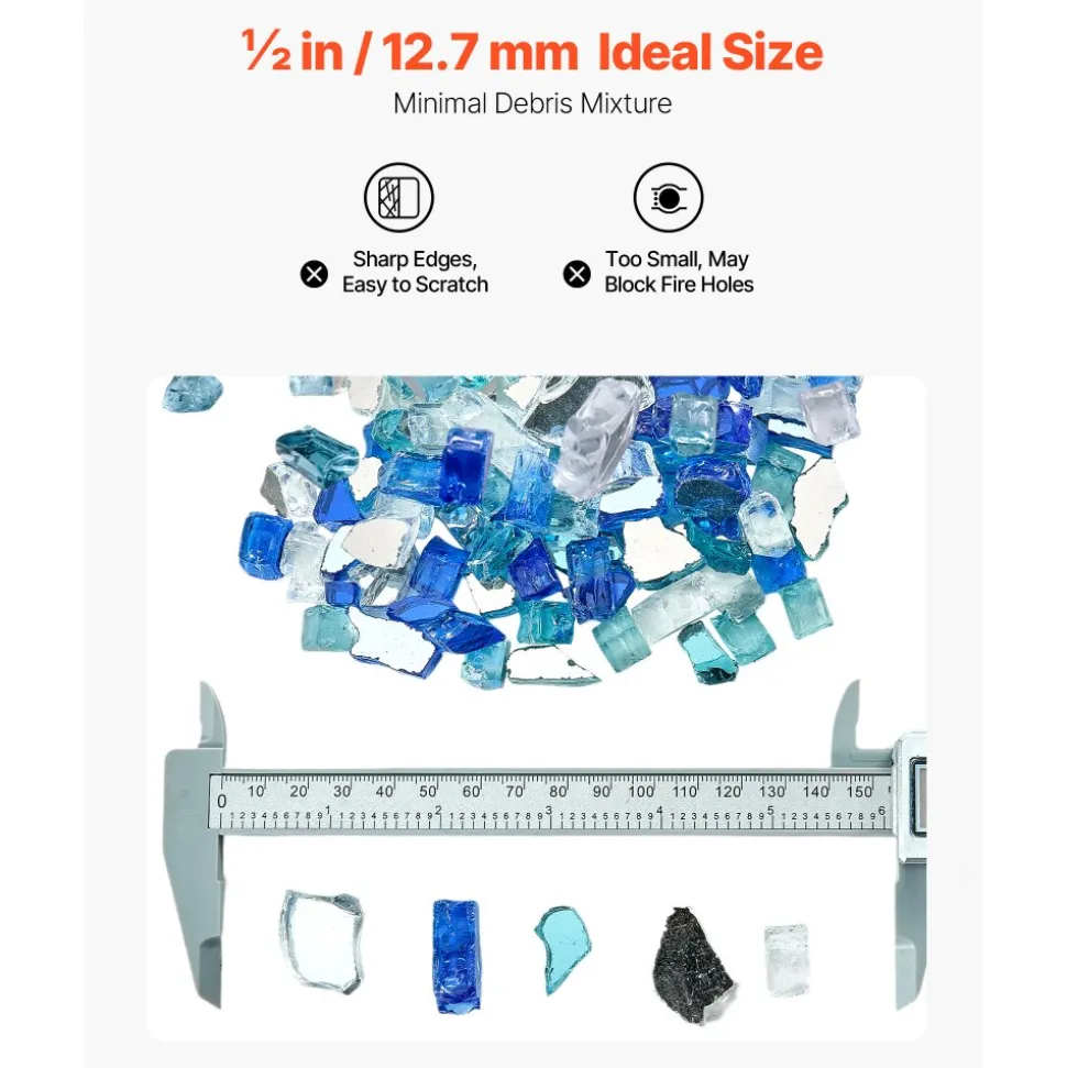 VEVOR Fire Glass, 10 LBS / 4.5 KG Fireplace Rocks, 3/4-Inch / 19.05 mm Reflective Firepit Glass Rock, High Luster Stone Landscaping for Fire Pit Table, Aqua Blue + Caribbean Blue + Aqua Green