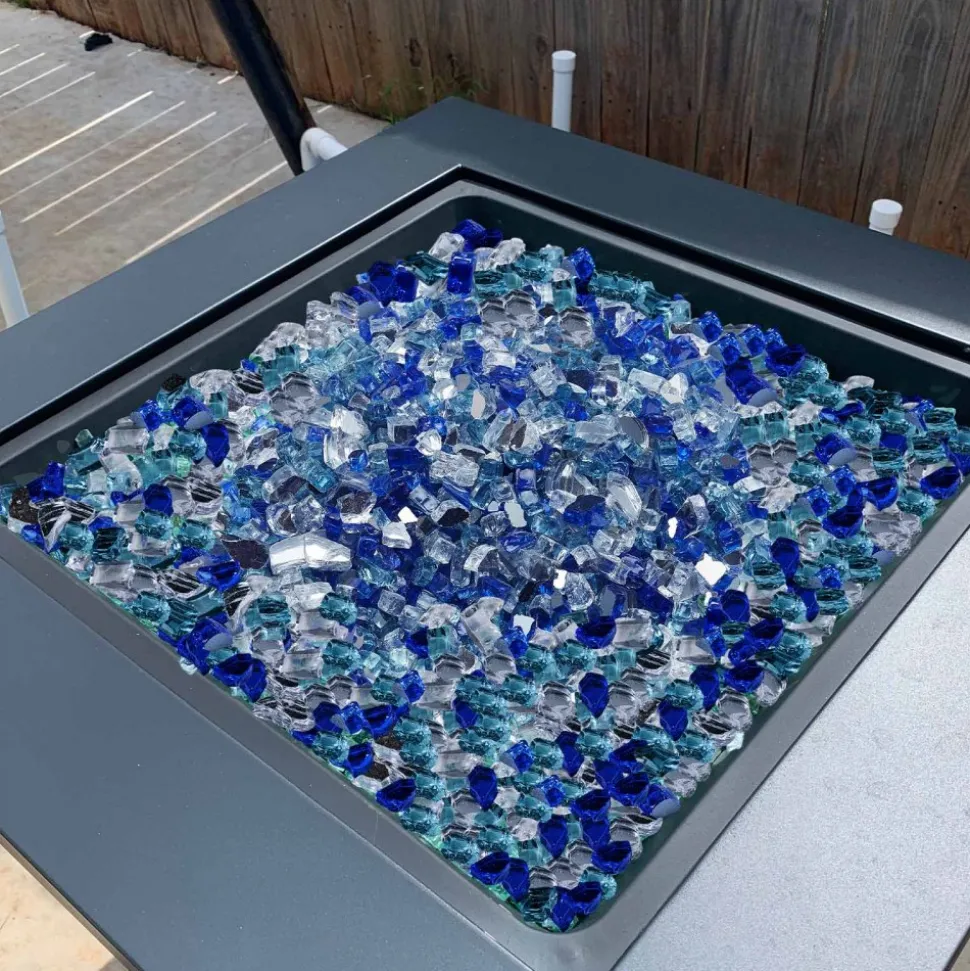 VEVOR Fire Glass, 10 LBS / 4.5 KG Fireplace Rocks, 3/4-Inch / 19.05 mm Reflective Firepit Glass Rock, High Luster Stone Landscaping for Fire Pit Table, Aqua Blue + Caribbean Blue + Aqua Green
