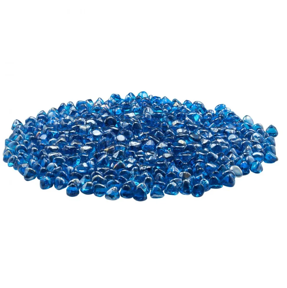VEVOR Fire Glass, 20 LBS / 9 KG High-Temperature Resistant Fireplace Rocks, 1 Inch / 25.4 mm Reflective Firepit Glass Diamond Beads, High Luster Stone Landscaping for Fire Pit Table, Caribbean Blue