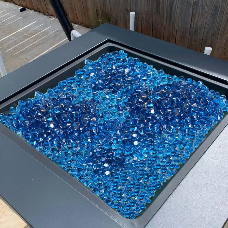 VEVOR Fire Glass, 20 LBS / 9 KG High-Temperature Resistant Fireplace Rocks, 1 Inch / 25.4 mm Reflective Firepit Glass Diamond Beads, High Luster Stone Landscaping for Fire Pit Table, Caribbean Blue