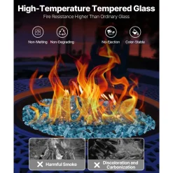 VEVOR Fire Glass, 10 LBS / 4.5 KG High-Temperature Resistant Fireplace Rocks, 1/2-Inch / 12.7 mm Reflective & Smokeless Firepit Glass Rock, High Luster Stone Landscaping for Fire Pit Table, Black