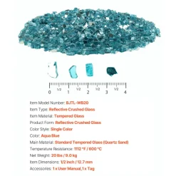 VEVOR Fire Glass, 10 LBS / 4.5 KG High-Temperature Resistant Fireplace Rocks, 1/2-Inch / 12.7 mm Reflective & Smokeless Firepit Glass Rock, High Luster Stone Landscaping for Fire Pit Table, Black