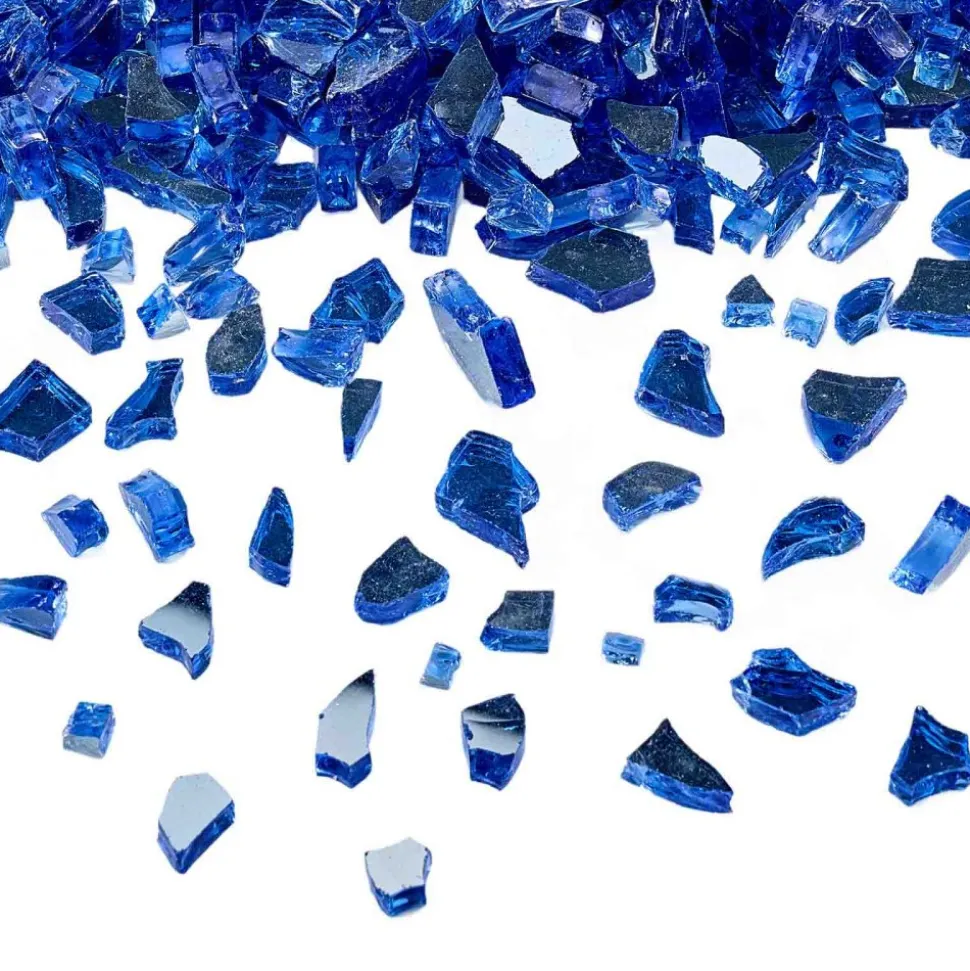 VEVOR Fire Glass, 10LBS / 4.5KG High-Temperature Resistant Fireplace Rocks, 1/4-Inch / 6.35 mm Reflective & Smokeless Firepit Glass Rock, High Luster Stone Landscaping for Fire Pit Table, Cobalt Blue