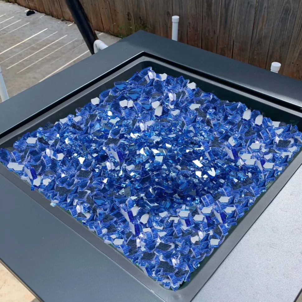 VEVOR Fire Glass, 10LBS / 4.5KG High-Temperature Resistant Fireplace Rocks, 1/4-Inch / 6.35 mm Reflective & Smokeless Firepit Glass Rock, High Luster Stone Landscaping for Fire Pit Table, Cobalt Blue