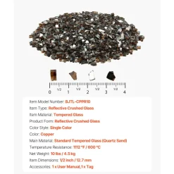 VEVOR Fire Glass, 10 LBS / 4.5 KG High-Temperature Resistant Fireplace Rocks, 1/2-Inch / 12.7 mm Reflective & Smokeless Firepit Glass Rock, High Luster Stone Landscaping for Fire Pit Table, Gold
