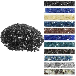 VEVOR Fire Glass, 20 LBS / 9.0 KG High-Temperature Resistant Fireplace Rocks, 1/2-Inch / 12.7 mm Reflective & Smokeless Firepit Glass Rock, High Luster Stone Landscaping for Fire Pit Table, Black