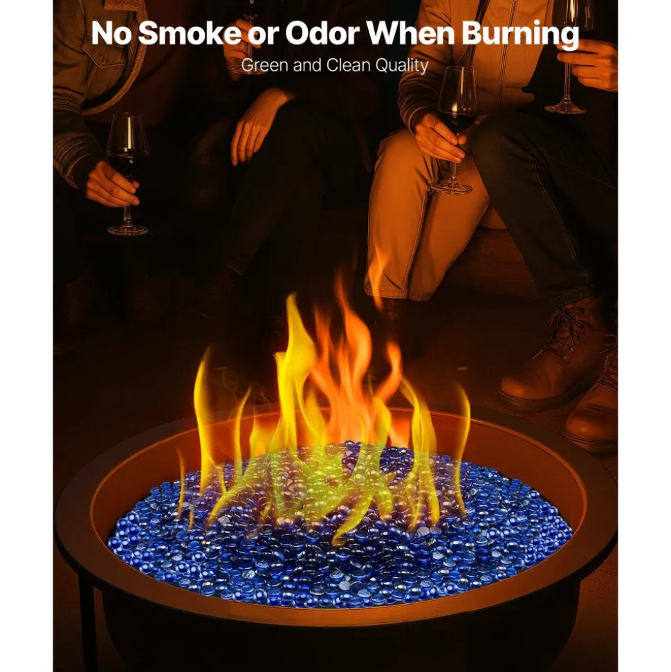 VEVOR Fire Glass, 10LBS / 4.5KG High-Temperature Resistant Fireplace Rocks, 1/2-Inch / 12.7 mm Reflective & Smokeless Firepit Glass Rock, High Luster Stone Landscaping for Fire Pit Table, Cobalt Blue