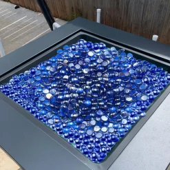 VEVOR Fire Glass, 10LBS / 4.5KG High-Temperature Resistant Fireplace Rocks, 1/2-Inch / 12.7 mm Reflective & Smokeless Firepit Glass Rock, High Luster Stone Landscaping for Fire Pit Table, Cobalt Blue
