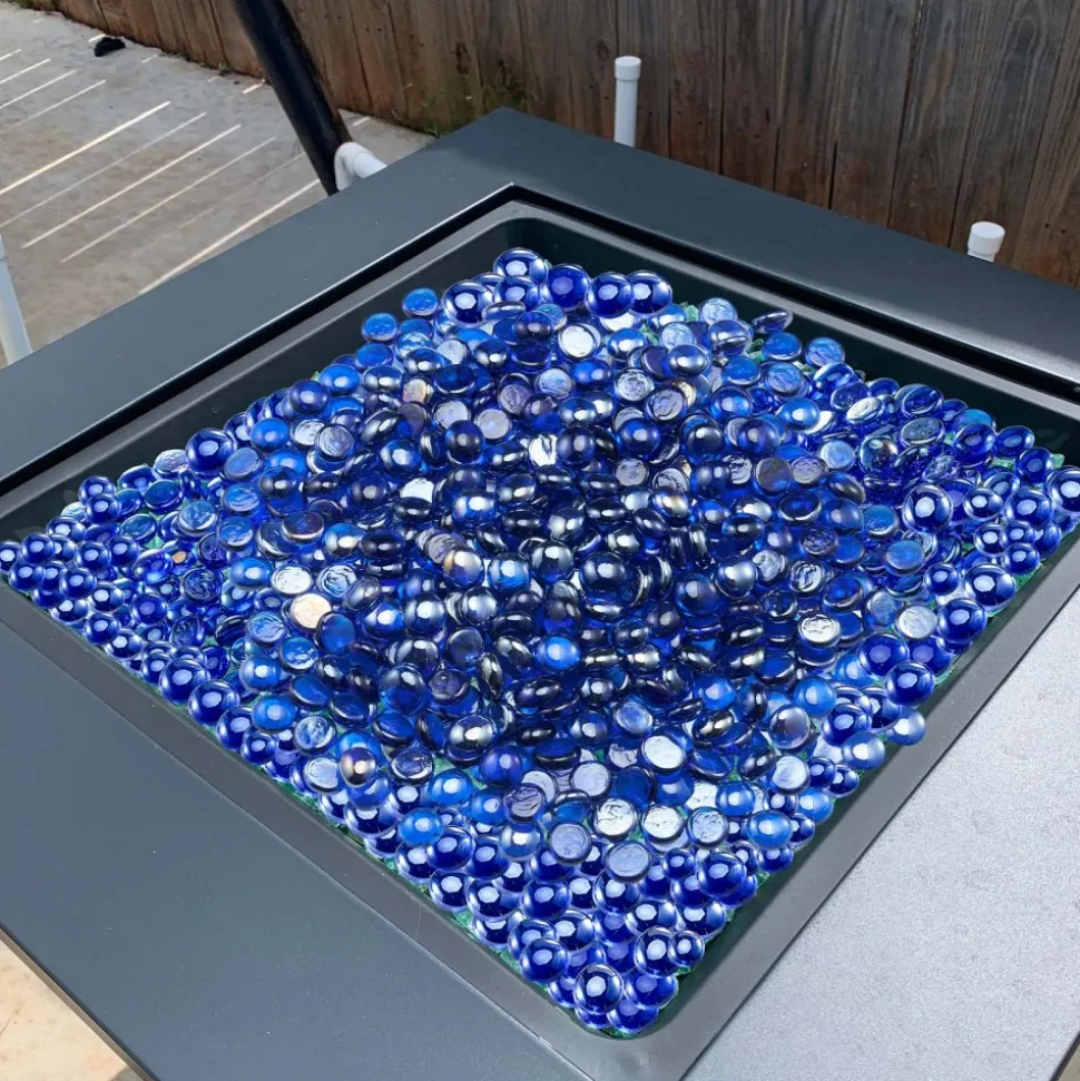VEVOR Fire Glass, 10LBS / 4.5KG High-Temperature Resistant Fireplace Rocks, 1/2-Inch / 12.7 mm Reflective & Smokeless Firepit Glass Rock, High Luster Stone Landscaping for Fire Pit Table, Cobalt Blue