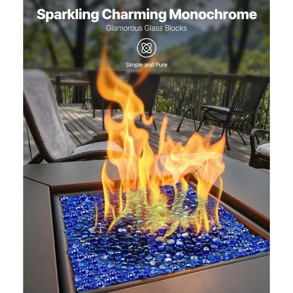 VEVOR Fire Glass, 10LBS / 4.5KG High-Temperature Resistant Fireplace Rocks, 1/2-Inch / 12.7 mm Reflective & Smokeless Firepit Glass Rock, High Luster Stone Landscaping for Fire Pit Table, Cobalt Blue
