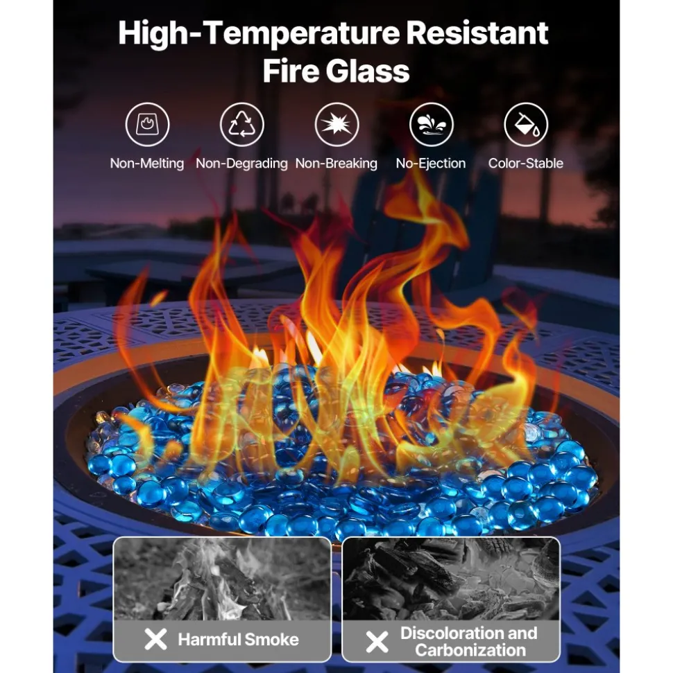 VEVOR Fire Glass, 10 LBS / 4.5 KG High-Temperature Resistant Fireplace Rocks, 1/4-Inch / 6.35 mm Reflective & Smokeless Firepit Glass Rock, High Luster Stone Landscaping for Fire Pit Table, Copper