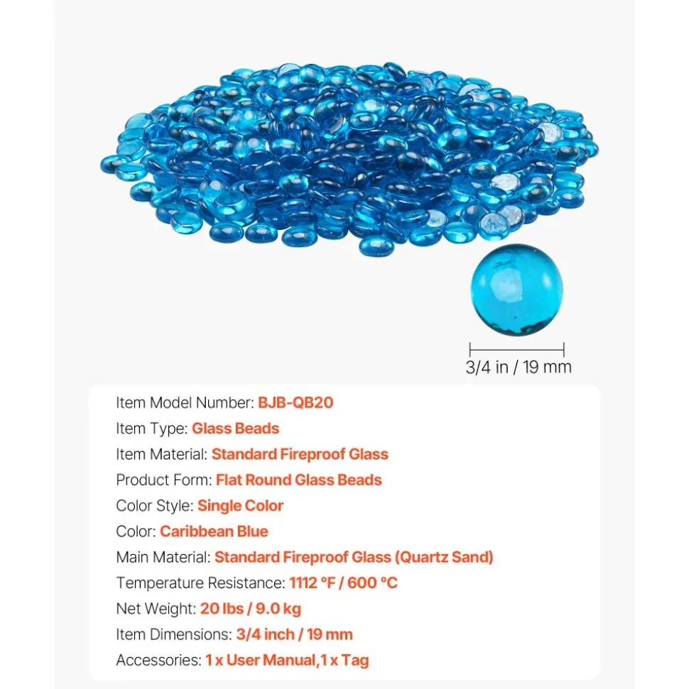 VEVOR Fire Glass, 10 LBS / 4.5 KG High-Temperature Resistant Fireplace Rocks, 1/4-Inch / 6.35 mm Reflective & Smokeless Firepit Glass Rock, High Luster Stone Landscaping for Fire Pit Table, Copper