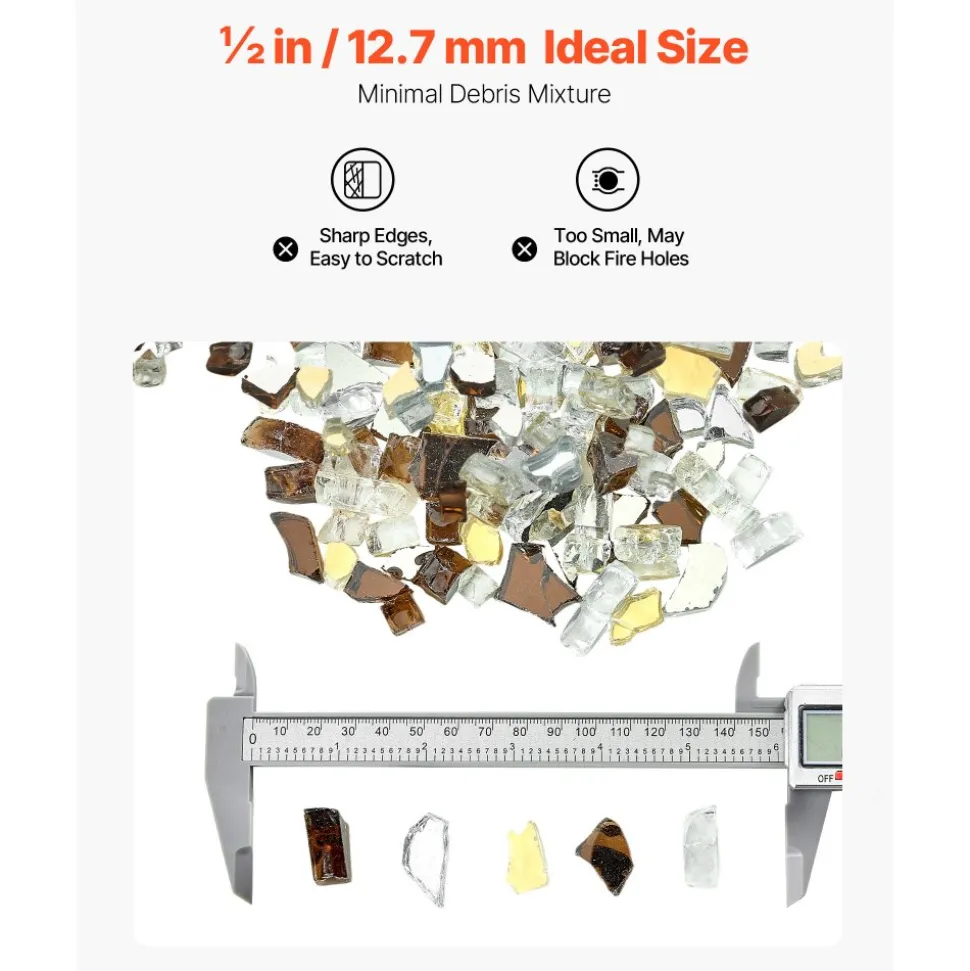VEVOR Fire Glass, 10 LBS / 4.5 KG High-Temperature Resistant Fireplace Rocks, 1/2-Inch / 12.7 mm Reflective & Smokeless Firepit Glass Rock, High Luster Stone Landscaping for Fire Pit Table, Aqua Blue