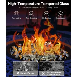 VEVOR Fire Glass, 10 LBS / 4.5 KG High-Temperature Resistant Fireplace Rocks, 1/2-Inch / 12.7 mm Reflective & Smokeless Firepit Glass Rock, High Luster Stone Landscaping for Fire Pit Table, Aqua Blue