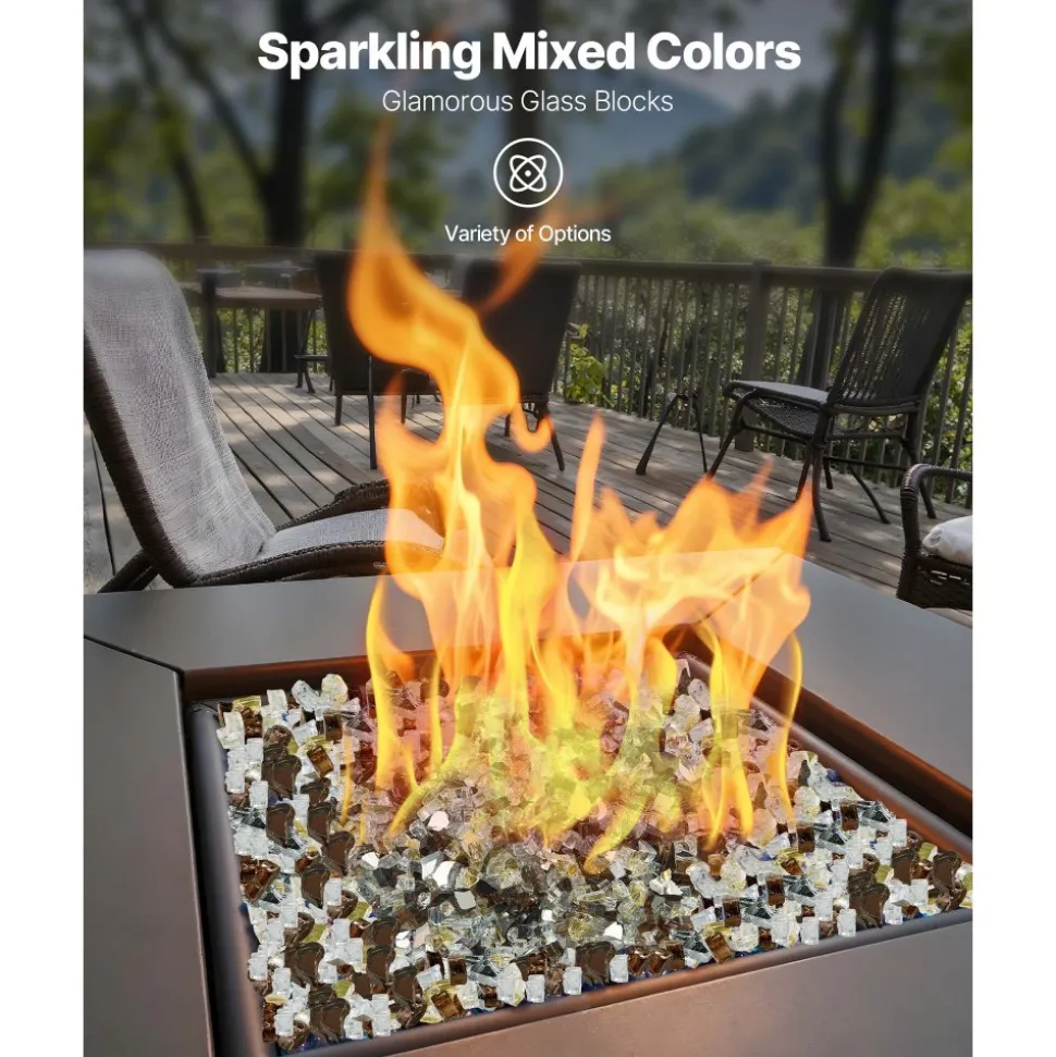 VEVOR Fire Glass, 10 LBS / 4.5 KG High-Temperature Resistant Fireplace Rocks, 1/2-Inch / 12.7 mm Reflective & Smokeless Firepit Glass Rock, High Luster Stone Landscaping for Fire Pit Table, Aqua Blue