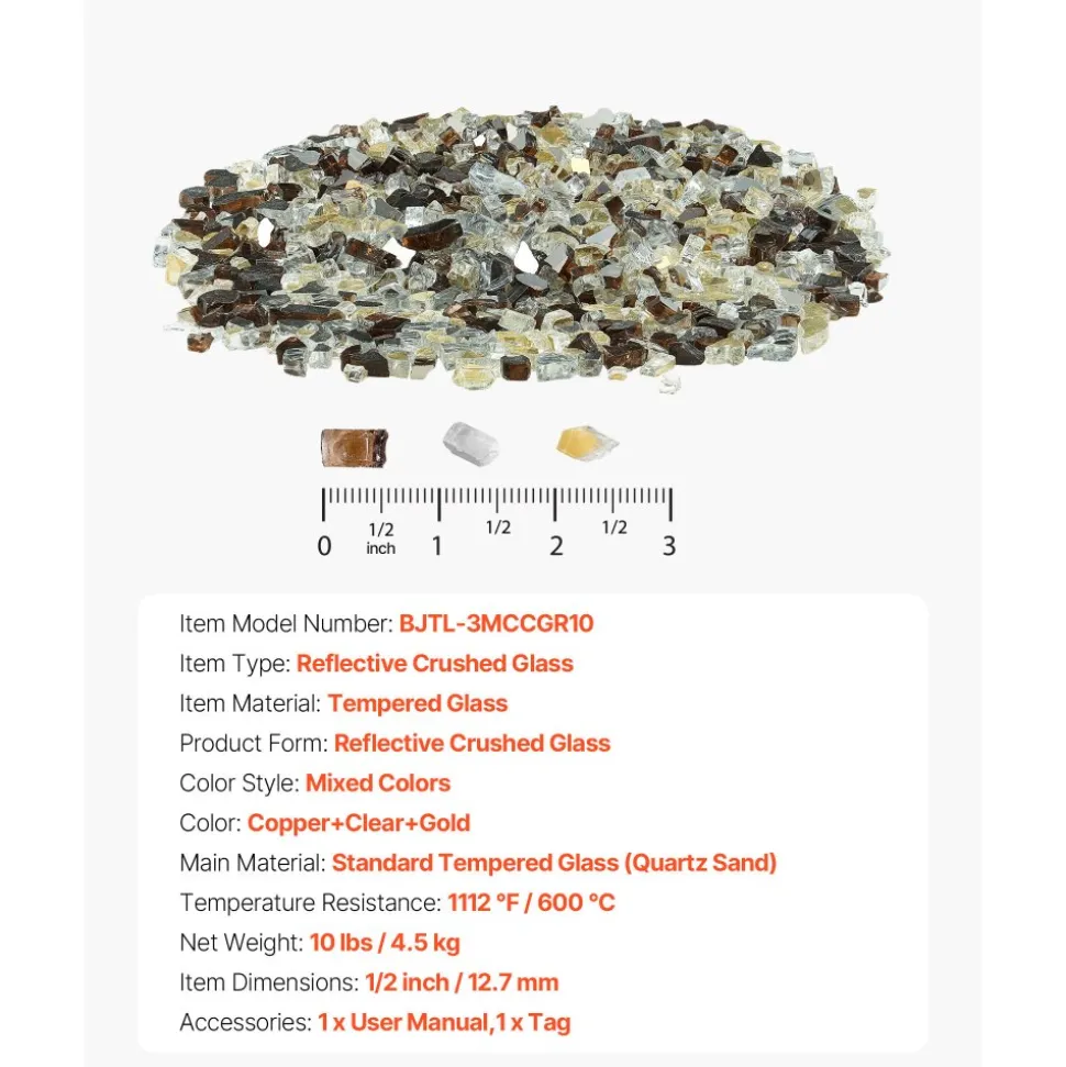 VEVOR Fire Glass, 10 LBS / 4.5 KG High-Temperature Resistant Fireplace Rocks, 1/2-Inch / 12.7 mm Reflective & Smokeless Firepit Glass Rock, High Luster Stone Landscaping for Fire Pit Table, Aqua Blue