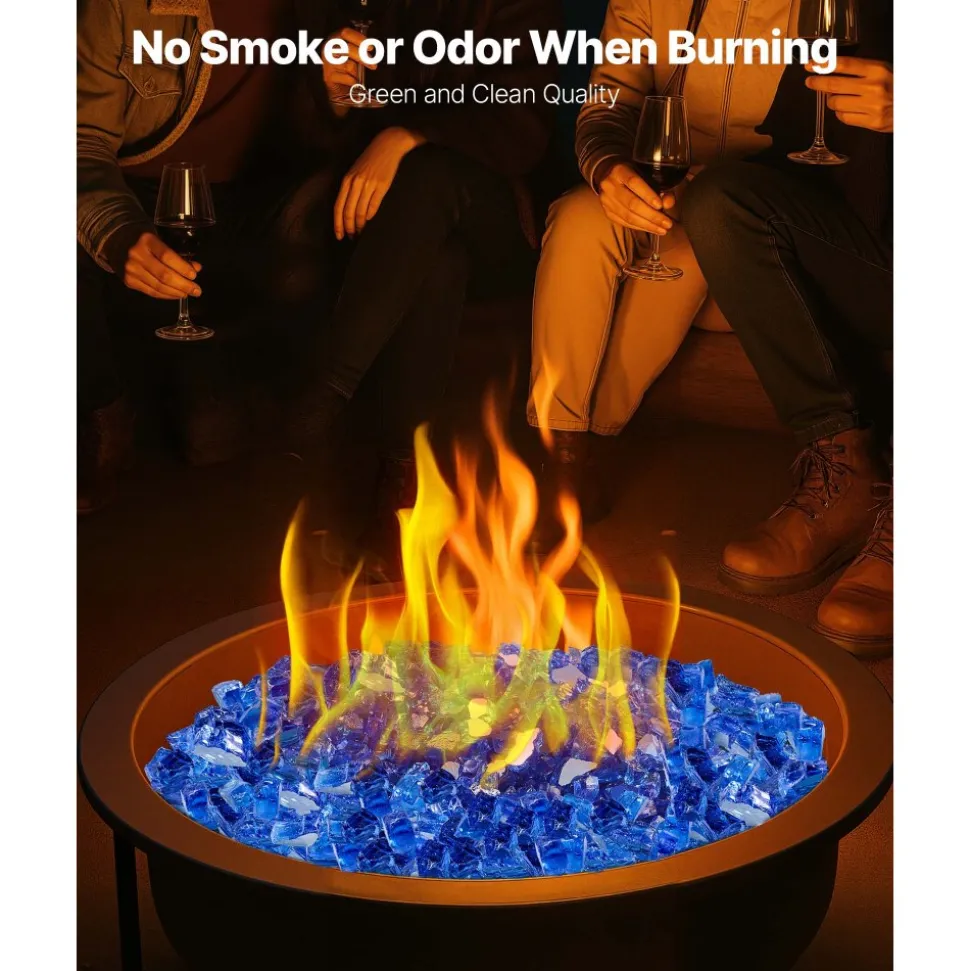 VEVOR Fire Glass, 35LBS / 15.88KG High-Temperature Resistant Fireplace Rocks, 1/2-Inch / 12.7mm Reflective & Smokeless Firepit Glass Rock, High Luster Stone Landscaping for Fire Pit Table, Cobalt Blue
