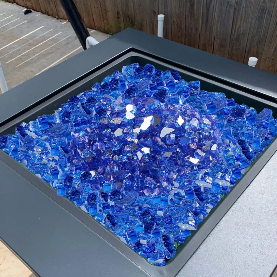 VEVOR Fire Glass, 35LBS / 15.88KG High-Temperature Resistant Fireplace Rocks, 1/2-Inch / 12.7mm Reflective & Smokeless Firepit Glass Rock, High Luster Stone Landscaping for Fire Pit Table, Cobalt Blue
