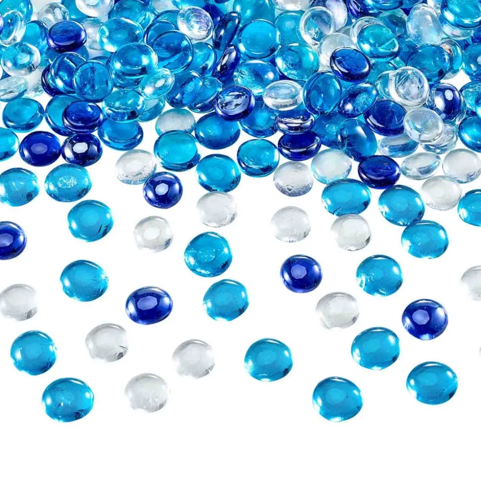 VEVOR Fire Glass, 10LBS / 4.5KG Smokeless & Fireplace Rocks, 3/4-Inch / 19.05 mm Reflective Firepit Glass Beads, High Luster Stone Landscaping for Fire Pit Table, Cobalt Blue + Caribbean Blue + Clear